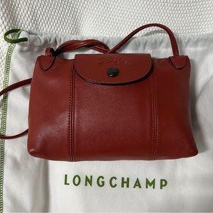 Longchamp Le Pliage Cuir Crossbody in Terracotta